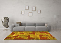 Machine Washable Patchwork Yellow Transitional Rug, wshcon2976yw