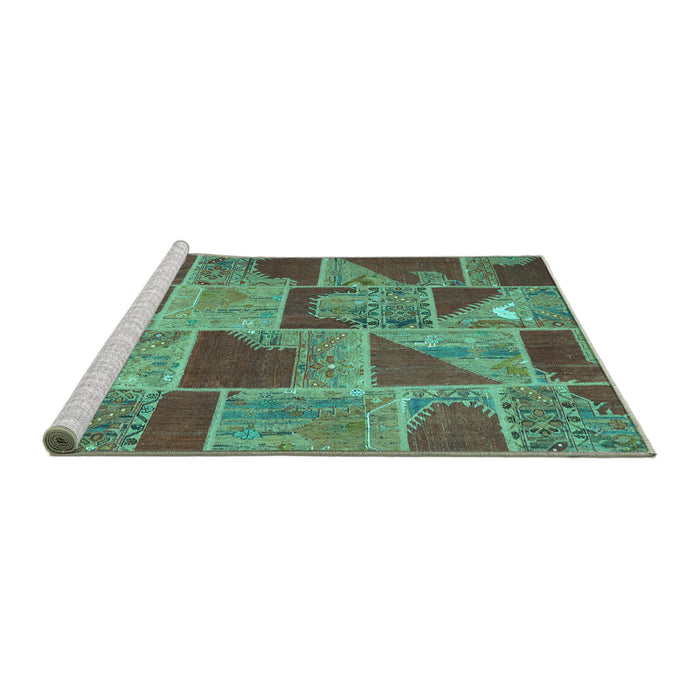 Sideview of Machine Washable Patchwork Turquoise Transitional Area Rugs, wshcon2976turq