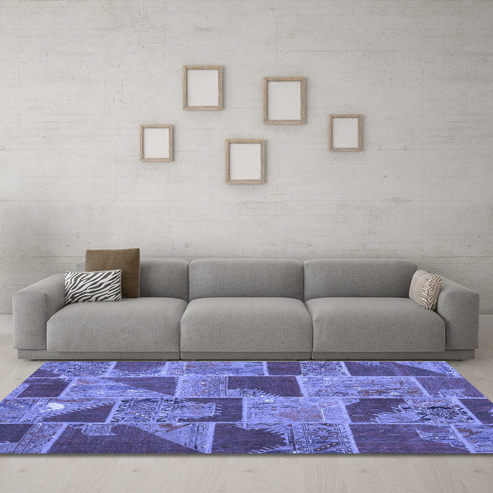 Machine Washable Patchwork Blue Transitional Rug in a Living Room, wshcon2976blu