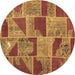 Round Machine Washable Patchwork Brown Transitional Rug, wshcon2976brn