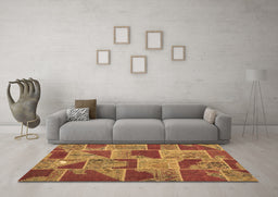 Machine Washable Patchwork Brown Transitional Rug in a Living Room,, wshcon2976brn