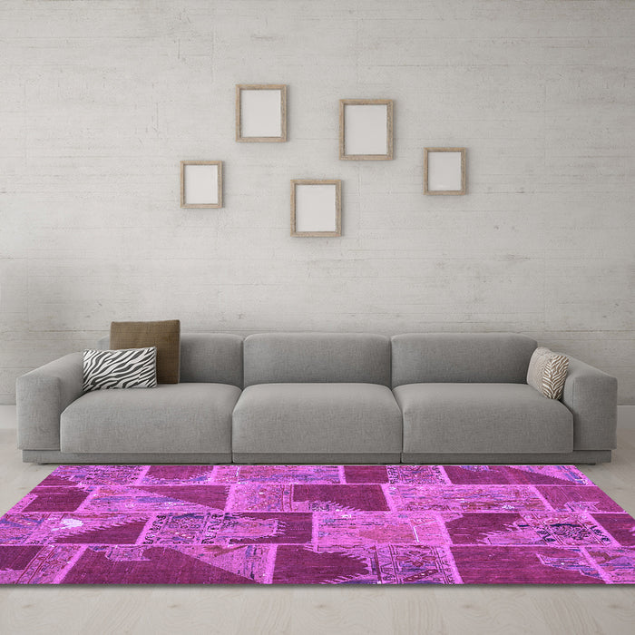 Machine Washable Patchwork Purple Transitional Area Rugs in a Living Room, wshcon2976pur