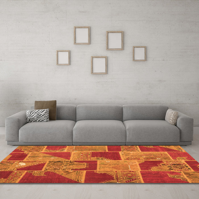 Machine Washable Patchwork Orange Transitional Area Rugs in a Living Room, wshcon2976org