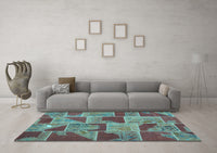 Machine Washable Patchwork Light Blue Transitional Rug, wshcon2976lblu