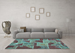 Machine Washable Patchwork Light Blue Transitional Rug in a Living Room, wshcon2976lblu