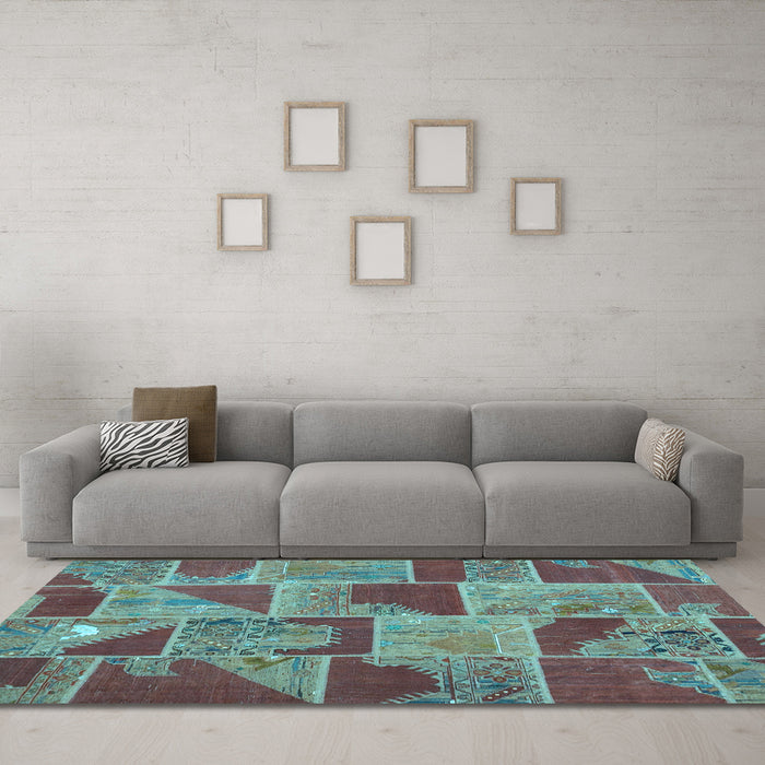 Machine Washable Patchwork Light Blue Transitional Rug in a Living Room, wshcon2976lblu