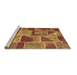 Sideview of Machine Washable Patchwork Brown Transitional Rug, wshcon2976brn