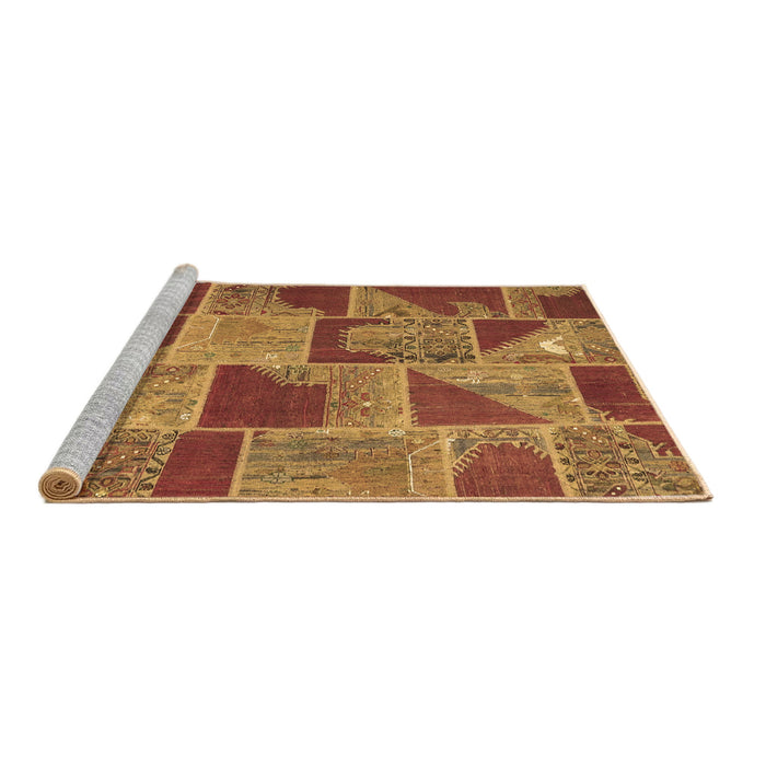 Sideview of Machine Washable Patchwork Brown Transitional Rug, wshcon2976brn
