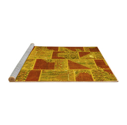 Sideview of Machine Washable Patchwork Yellow Transitional Rug, wshcon2976yw