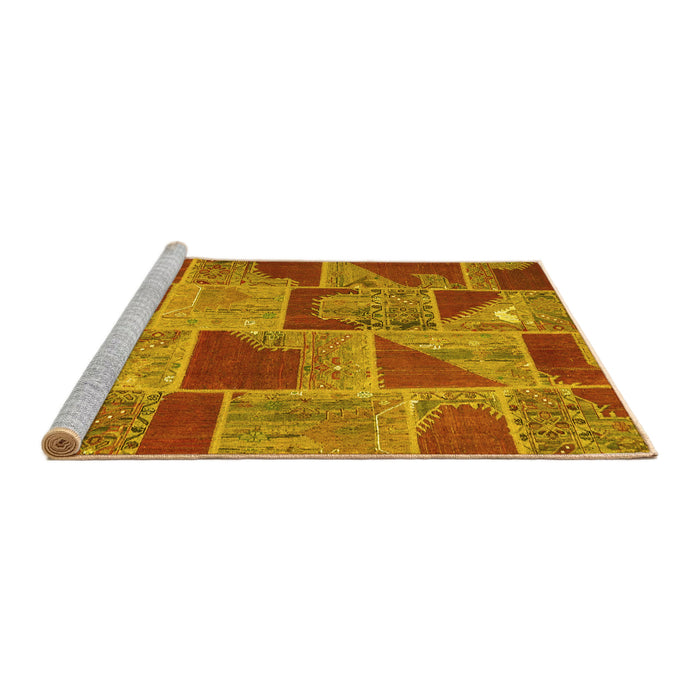 Sideview of Machine Washable Patchwork Yellow Transitional Rug, wshcon2976yw