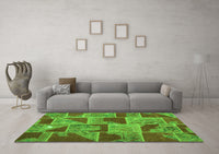Machine Washable Patchwork Green Transitional Rug, wshcon2976grn