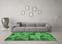 Machine Washable Patchwork Emerald Green Transitional Rug, wshcon2976emgrn