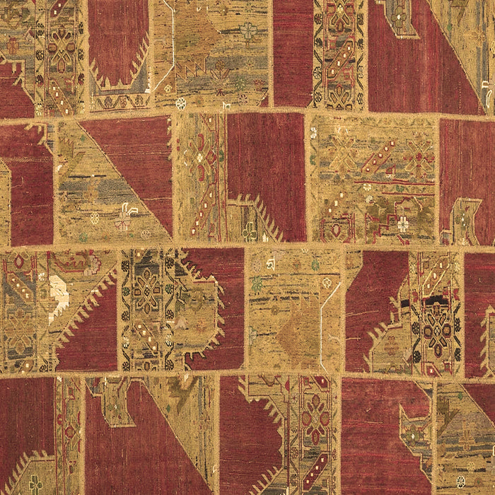 Square Machine Washable Patchwork Brown Transitional Rug, wshcon2976brn