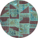 Round Patchwork Light Blue Transitional Rug, con2976lblu