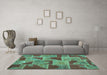 Machine Washable Patchwork Turquoise Transitional Area Rugs in a Living Room,, wshcon2976turq