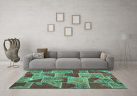 Machine Washable Patchwork Turquoise Transitional Rug, wshcon2976turq