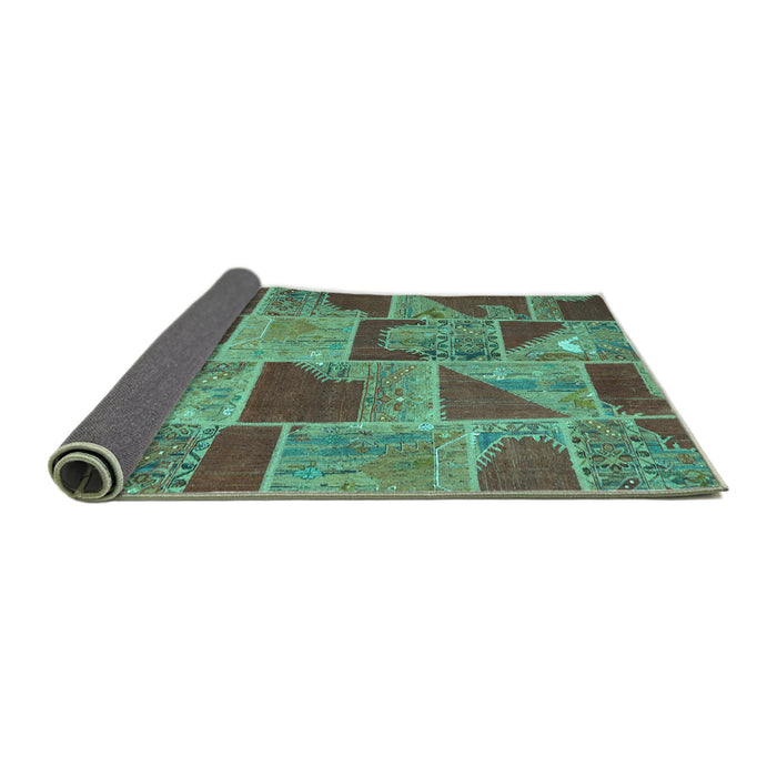 Sideview of Patchwork Turquoise Transitional Rug, con2976turq