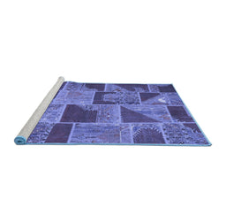 Sideview of Machine Washable Patchwork Blue Transitional Rug, wshcon2976blu
