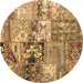 Round Patchwork Brown Transitional Rug, con2977brn