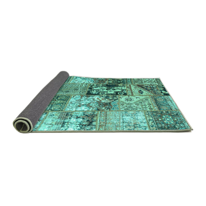 Sideview of Patchwork Turquoise Transitional Rug, con2977turq