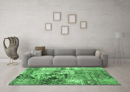 Machine Washable Patchwork Emerald Green Transitional Area Rugs in a Living Room,, wshcon2977emgrn