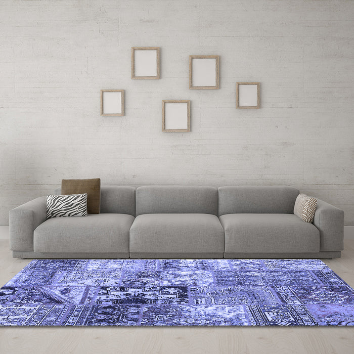 Machine Washable Patchwork Blue Transitional Rug in a Living Room, wshcon2977blu