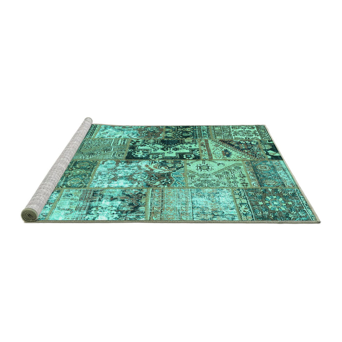 Sideview of Machine Washable Patchwork Turquoise Transitional Area Rugs, wshcon2977turq