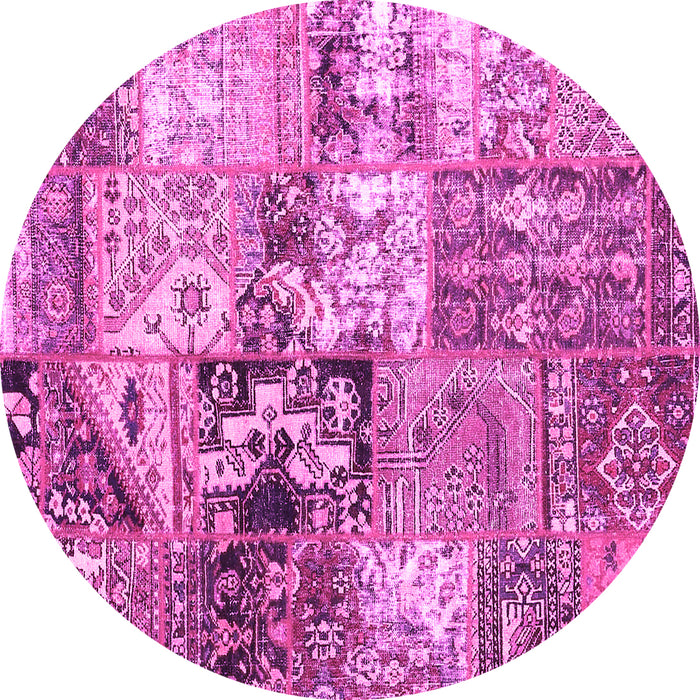 Round Machine Washable Patchwork Pink Transitional Rug, wshcon2977pnk