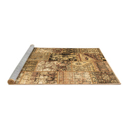 Sideview of Machine Washable Patchwork Brown Transitional Rug, wshcon2977brn
