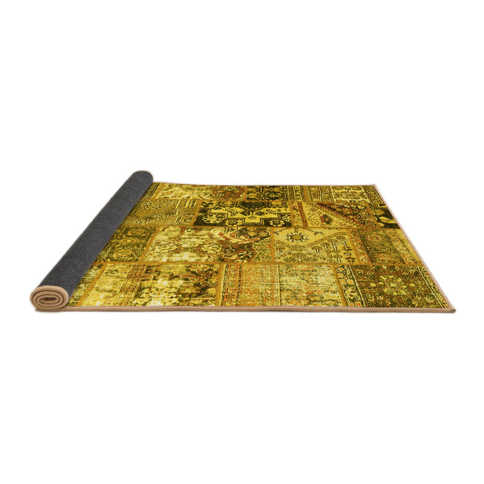 Sideview of Patchwork Yellow Transitional Rug, con2977yw