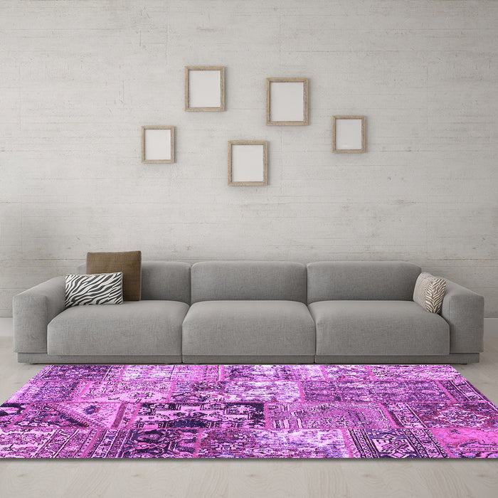 Machine Washable Patchwork Purple Transitional Area Rugs in a Living Room, wshcon2977pur