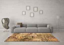 Machine Washable Patchwork Brown Transitional Rug in a Living Room,, wshcon2977brn