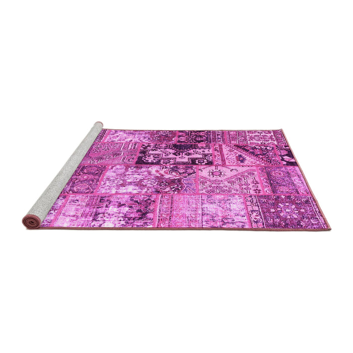 Sideview of Machine Washable Patchwork Pink Transitional Rug, wshcon2977pnk