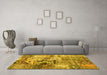 Machine Washable Patchwork Yellow Transitional Rug in a Living Room, wshcon2977yw