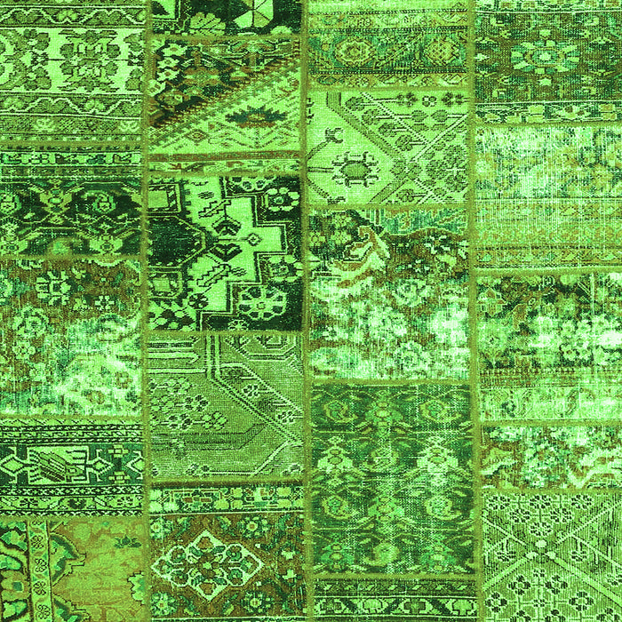 Round Machine Washable Patchwork Green Transitional Area Rugs, wshcon2977grn