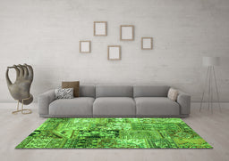 Machine Washable Patchwork Green Transitional Area Rugs in a Living Room,, wshcon2977grn