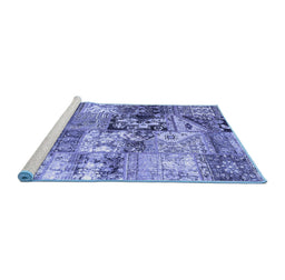 Sideview of Machine Washable Patchwork Blue Transitional Rug, wshcon2977blu