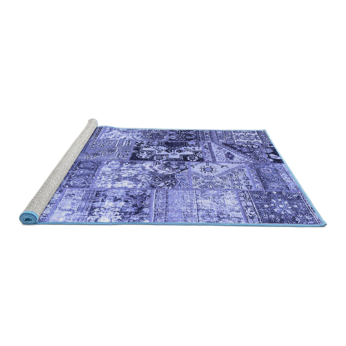 Sideview of Machine Washable Patchwork Blue Transitional Rug, wshcon2977blu