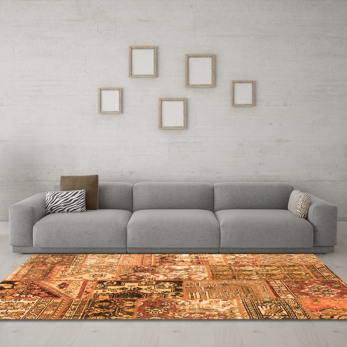 Machine Washable Patchwork Orange Transitional Area Rugs in a Living Room, wshcon2977org