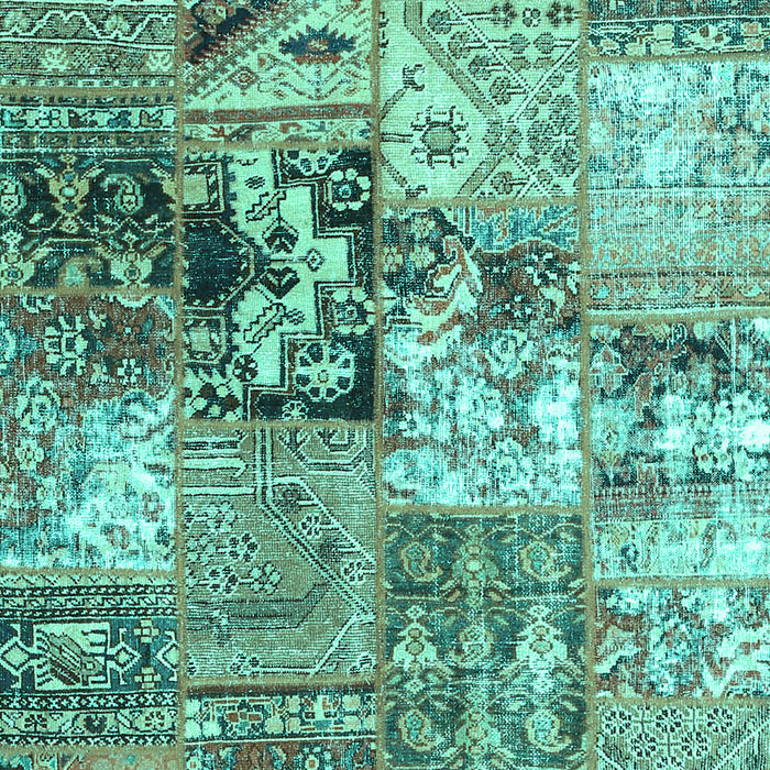 Machine Washable Patchwork Turquoise Transitional Area Rugs, wshcon2977turq