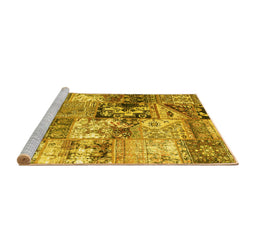 Sideview of Machine Washable Patchwork Yellow Transitional Rug, wshcon2977yw