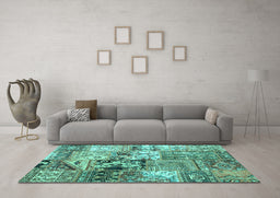 Machine Washable Patchwork Turquoise Transitional Area Rugs in a Living Room,, wshcon2977turq
