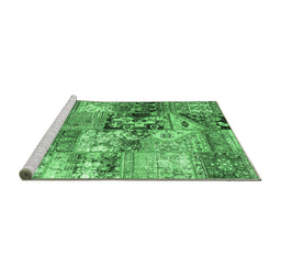 Sideview of Machine Washable Patchwork Emerald Green Transitional Area Rugs, wshcon2977emgrn