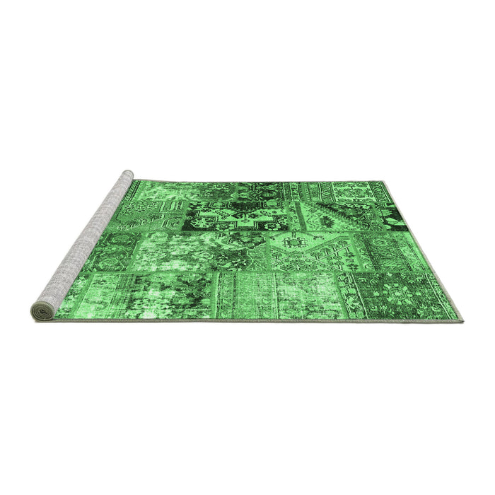 Sideview of Machine Washable Patchwork Emerald Green Transitional Area Rugs, wshcon2977emgrn