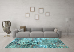 Machine Washable Patchwork Light Blue Transitional Rug in a Living Room, wshcon2977lblu