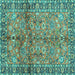 Square Machine Washable Abstract Turquoise Contemporary Area Rugs, wshcon2978turq