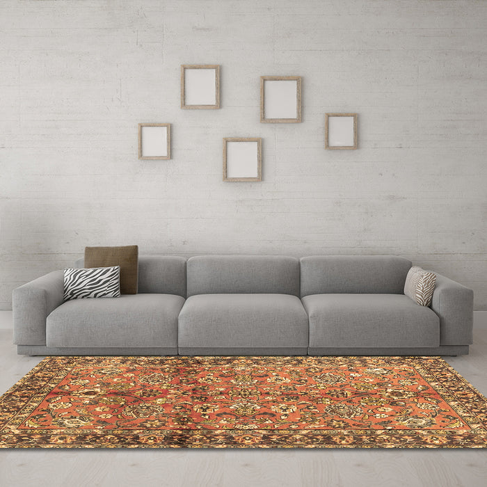 Machine Washable Abstract Brown Contemporary Rug in a Living Room,, wshcon2978brn