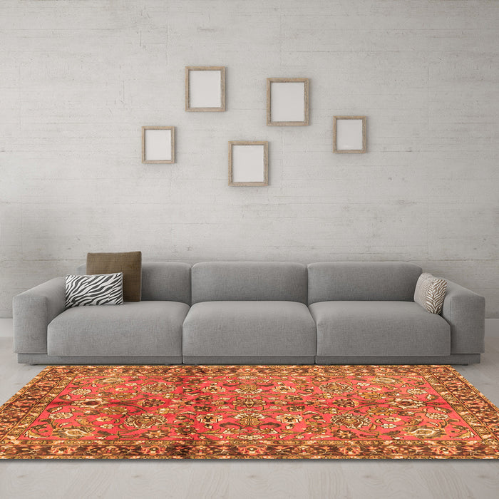 Machine Washable Abstract Orange Contemporary Area Rugs in a Living Room, wshcon2978org