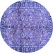 Round Machine Washable Abstract Blue Contemporary Rug, wshcon2978blu