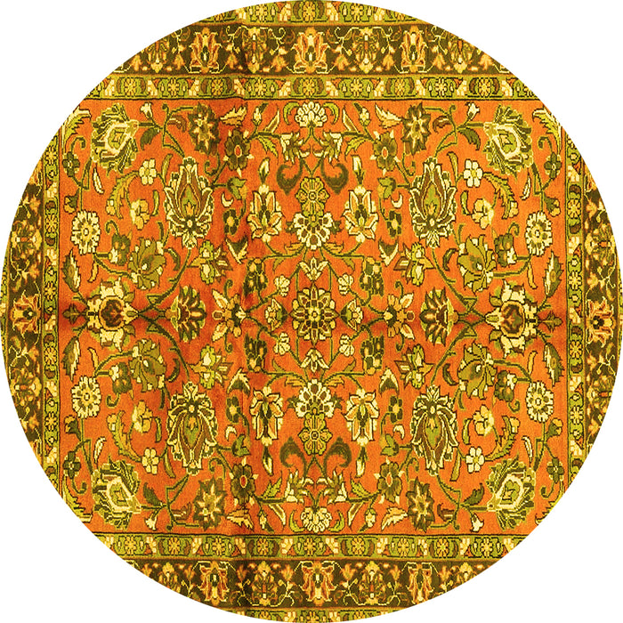 Round Machine Washable Abstract Yellow Contemporary Rug, wshcon2978yw